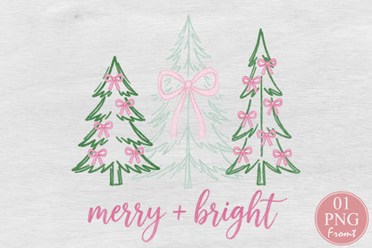 Merry and Bright Christmas Tree PNG Sublimation Design