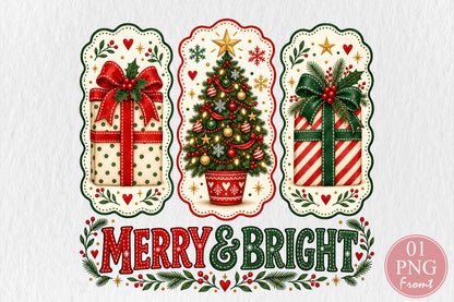 Merry and Bright Christmas PNG Sublimation Design