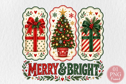Merry and Bright Christmas PNG Sublimation Design