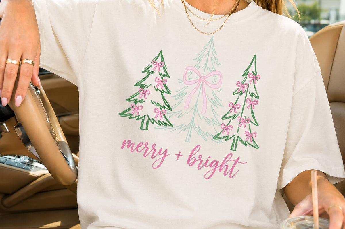 Merry and Bright Christmas Tree PNG Sublimation Design