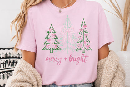 Merry and Bright Christmas Tree PNG Sublimation Design