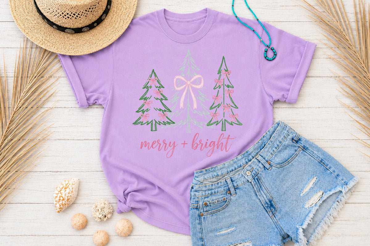 Merry and Bright Christmas Tree PNG Sublimation Design