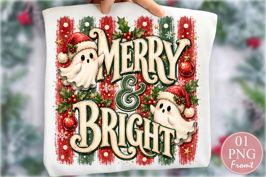 Merry and Bright Ghost Christmas PNG Cute Santa Ghost Holiday Sublimation