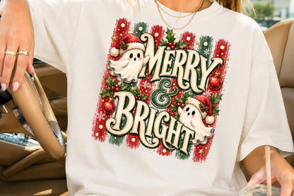 Merry and Bright Ghost Christmas PNG Cute Santa Ghost Holiday Sublimation