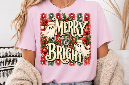 Merry and Bright Ghost Christmas PNG Cute Santa Ghost Holiday Sublimation