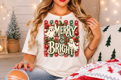 Merry and Bright Ghost Christmas PNG Cute Santa Ghost Holiday Sublimation