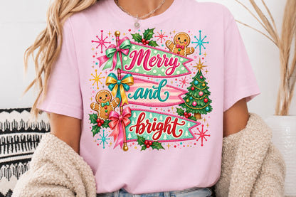 Merry and Bright Christmas PNG Retro Holiday Banner Sublimation Design