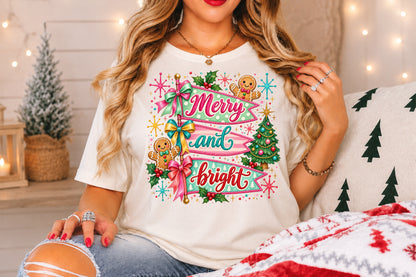 Merry and Bright Christmas PNG Retro Holiday Banner Sublimation Design