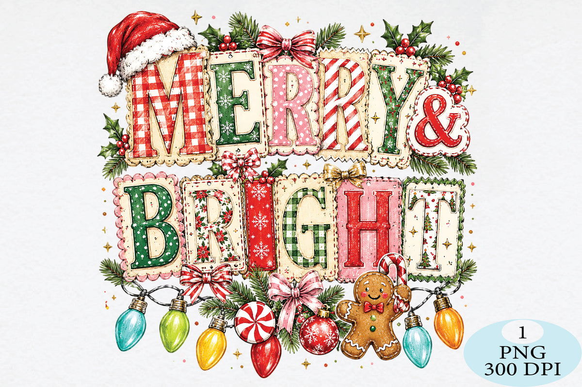Merry and Bright Christmas Quote PNG
