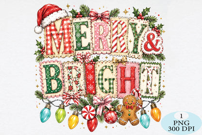 Merry and Bright Christmas Quote PNG