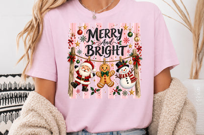 Merry and Bright Christmas PNG Santa Gingerbread Snowman Sublimation