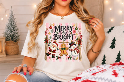 Merry and Bright Christmas PNG Santa Gingerbread Snowman Sublimation