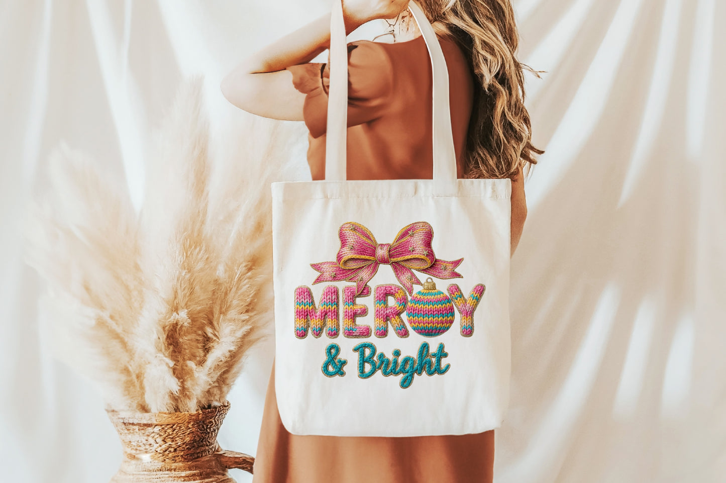 Merry & Bright Faux Yarn Christmas PNG Sublimation