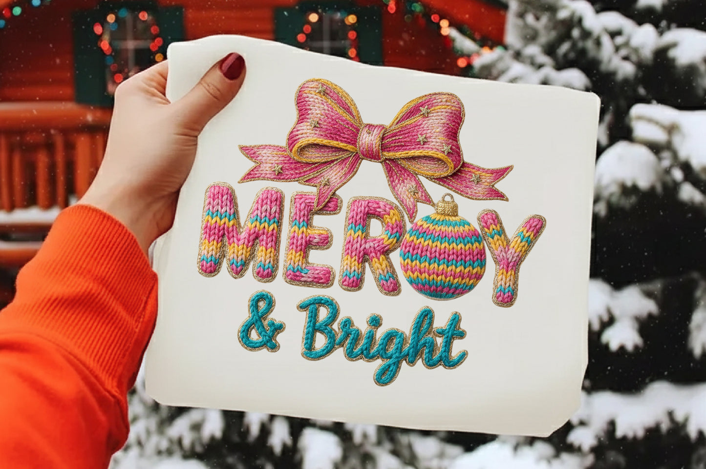 Merry & Bright Faux Yarn Christmas PNG Sublimation
