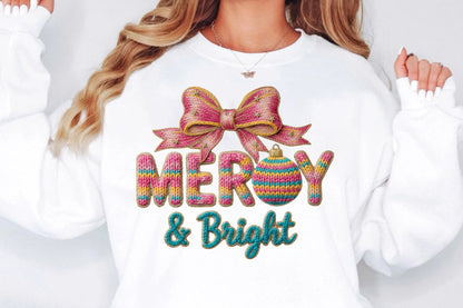 Merry & Bright Faux Yarn Christmas PNG Sublimation