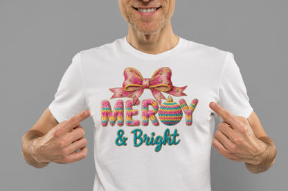 Merry & Bright Faux Yarn Christmas PNG Sublimation
