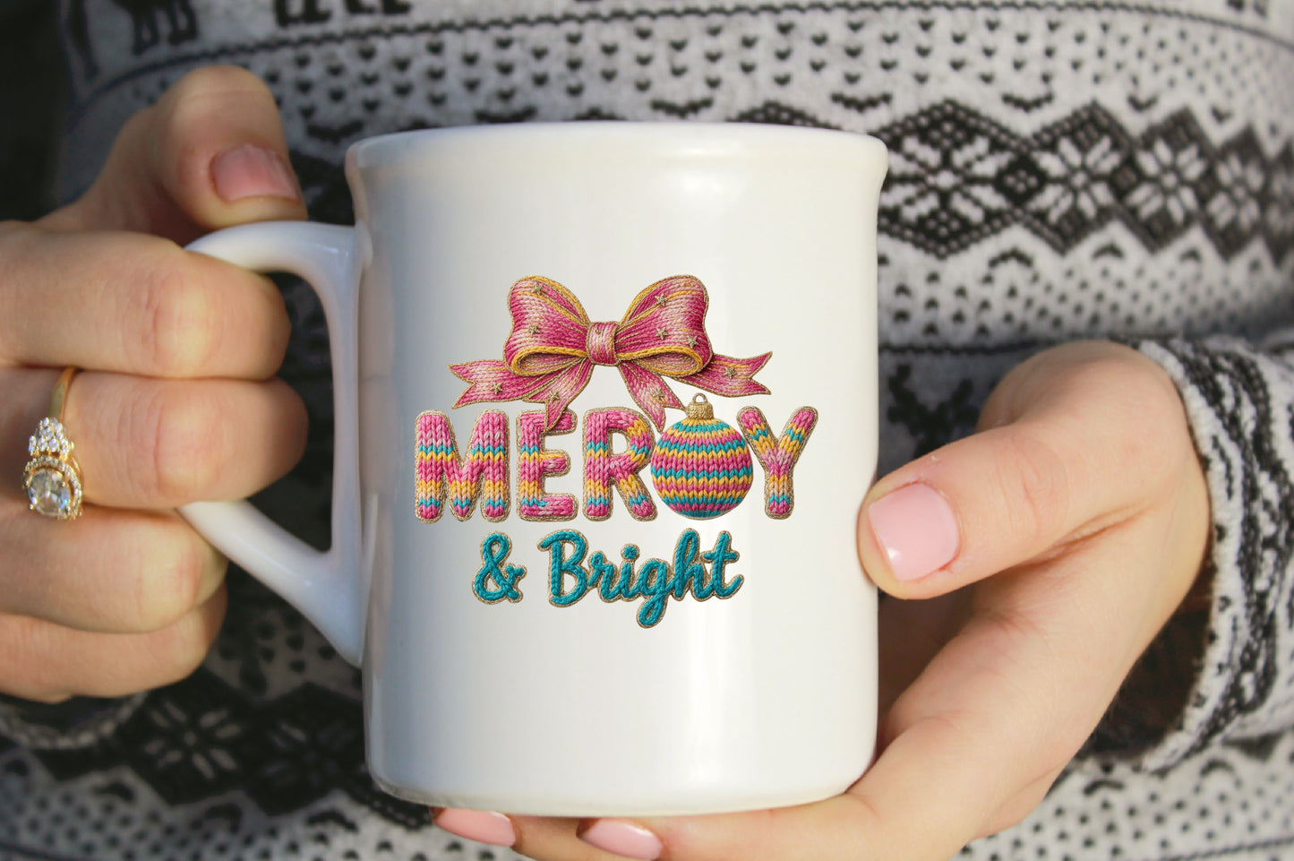 Merry & Bright Faux Yarn Christmas PNG Sublimation