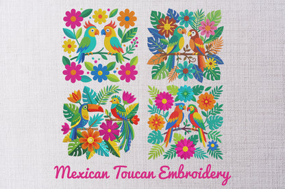 Mexican Toucan Embroidery Bundle – Colorful Tropical Birds & Mexican Folk Art Machine Embroidery Designs