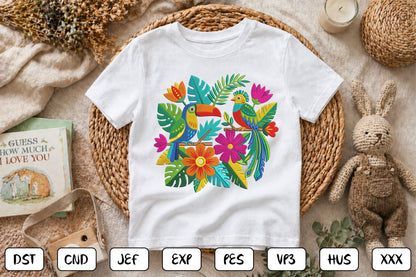 Mexican Toucan Embroidery Design – Colorful Tropical Bird & Floral Mexican Folk Art Machine Embroidery