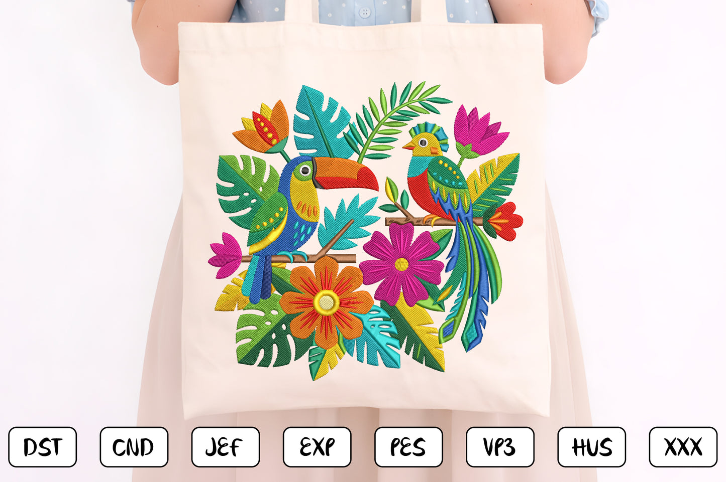 Mexican Toucan Embroidery Design – Colorful Tropical Bird & Floral Mexican Folk Art Machine Embroidery