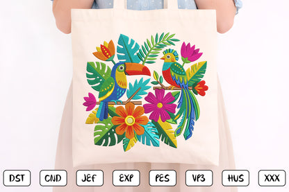Mexican Toucan Embroidery Design – Colorful Tropical Bird & Floral Mexican Folk Art Machine Embroidery