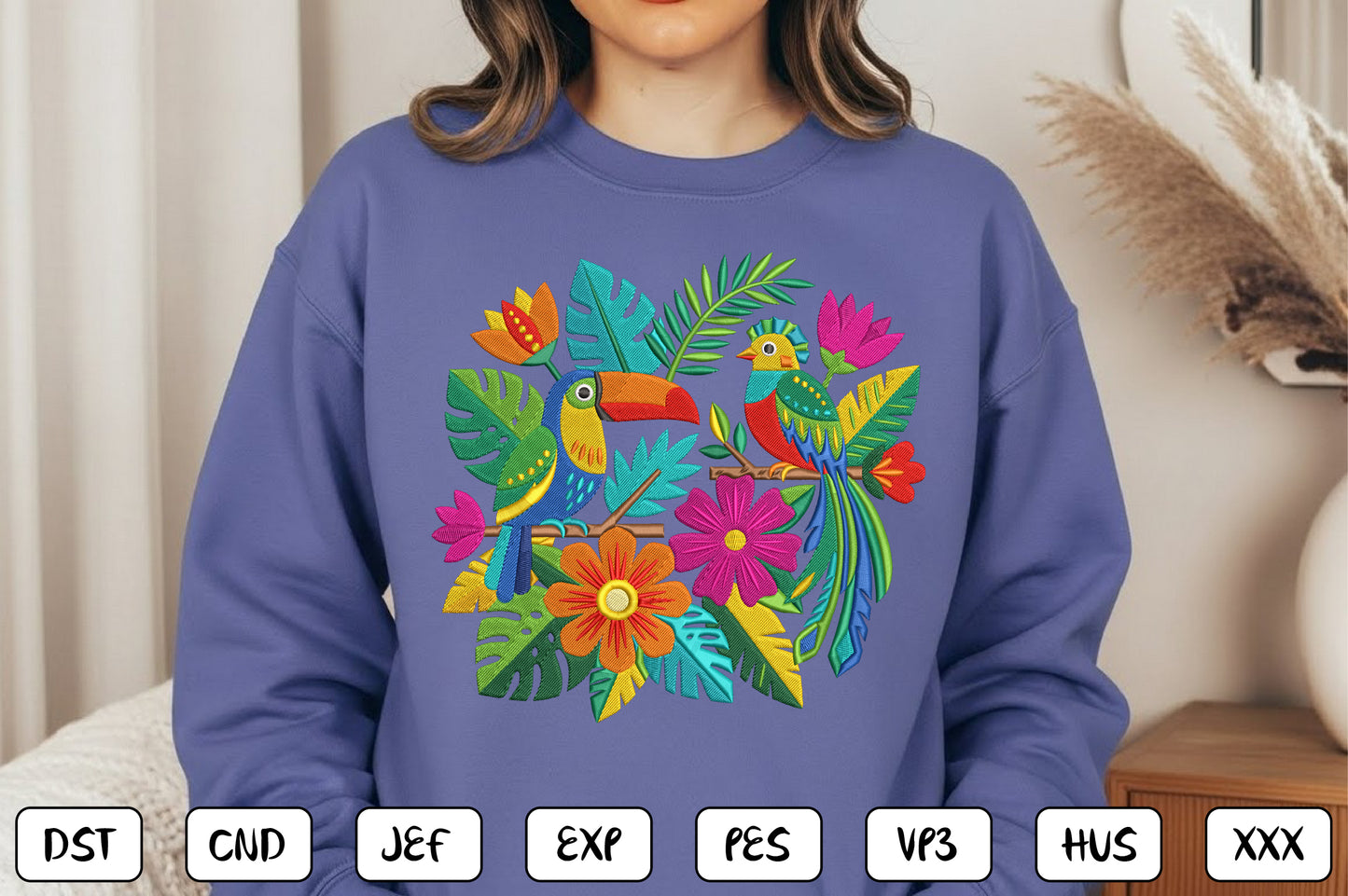 Mexican Toucan Embroidery Design – Colorful Tropical Bird & Floral Mexican Folk Art Machine Embroidery