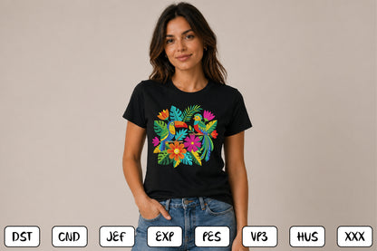 Mexican Toucan Embroidery Design – Colorful Tropical Bird & Floral Mexican Folk Art Machine Embroidery