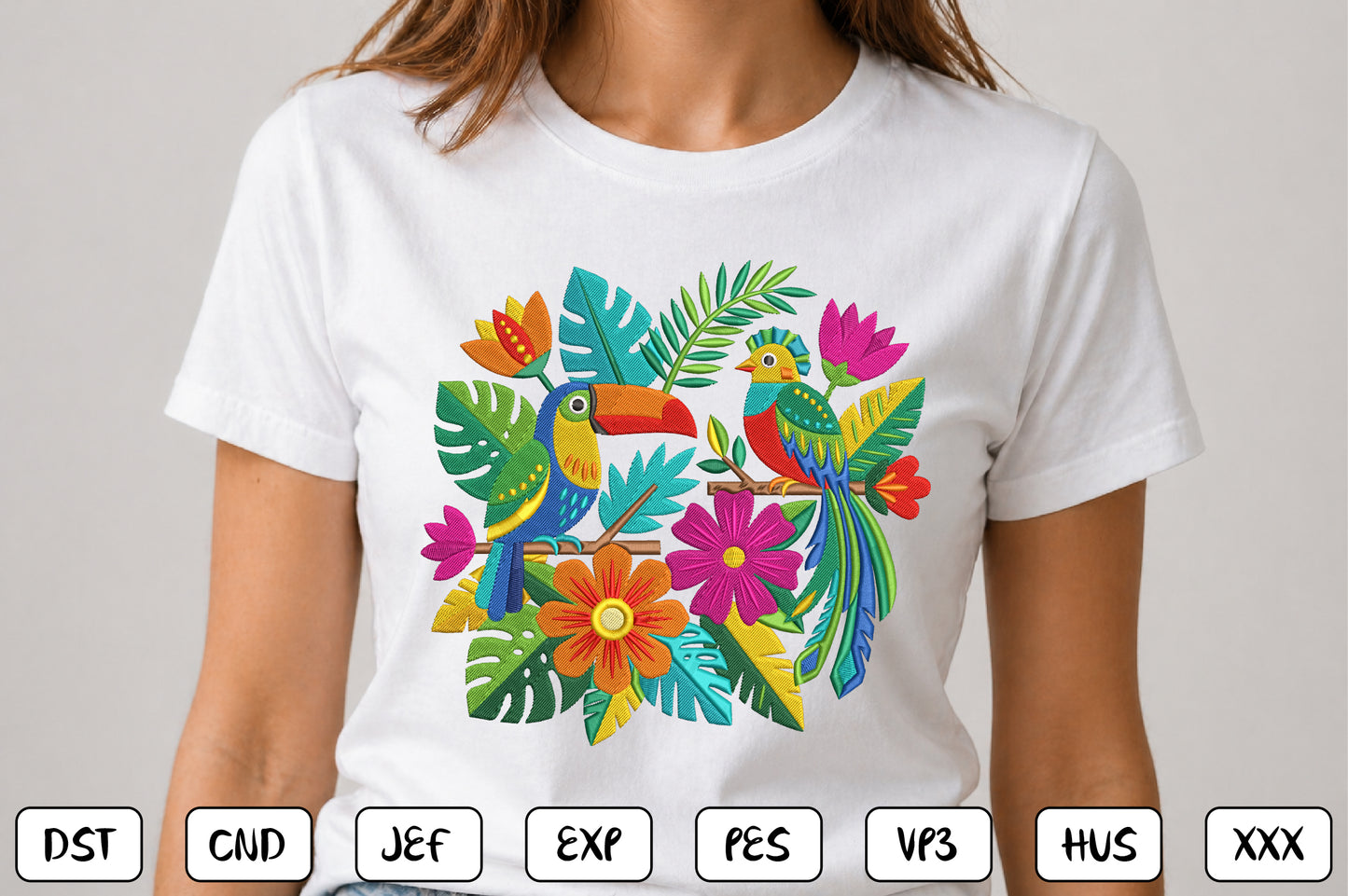Mexican Toucan Embroidery Design – Colorful Tropical Bird & Floral Mexican Folk Art Machine Embroidery