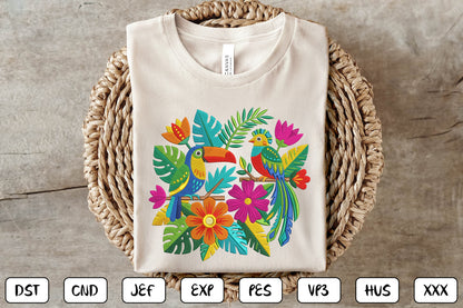 Mexican Toucan Embroidery Design – Colorful Tropical Bird & Floral Mexican Folk Art Machine Embroidery