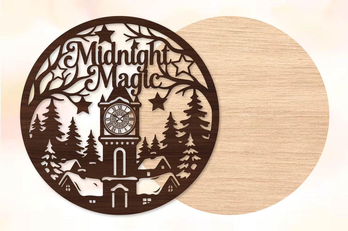 Midnight Magic Christmas Clock Laser Cut SVG