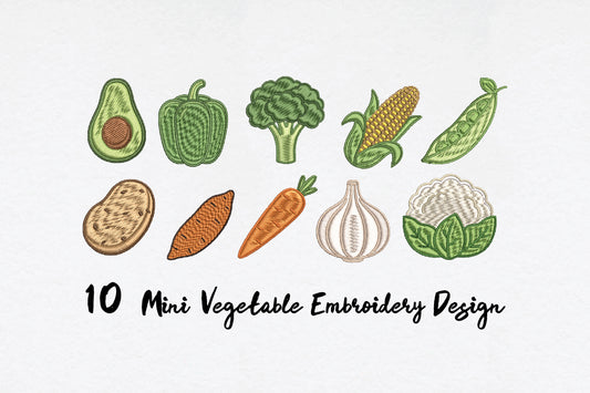 10 Mini Vegetable Embroidery Designs