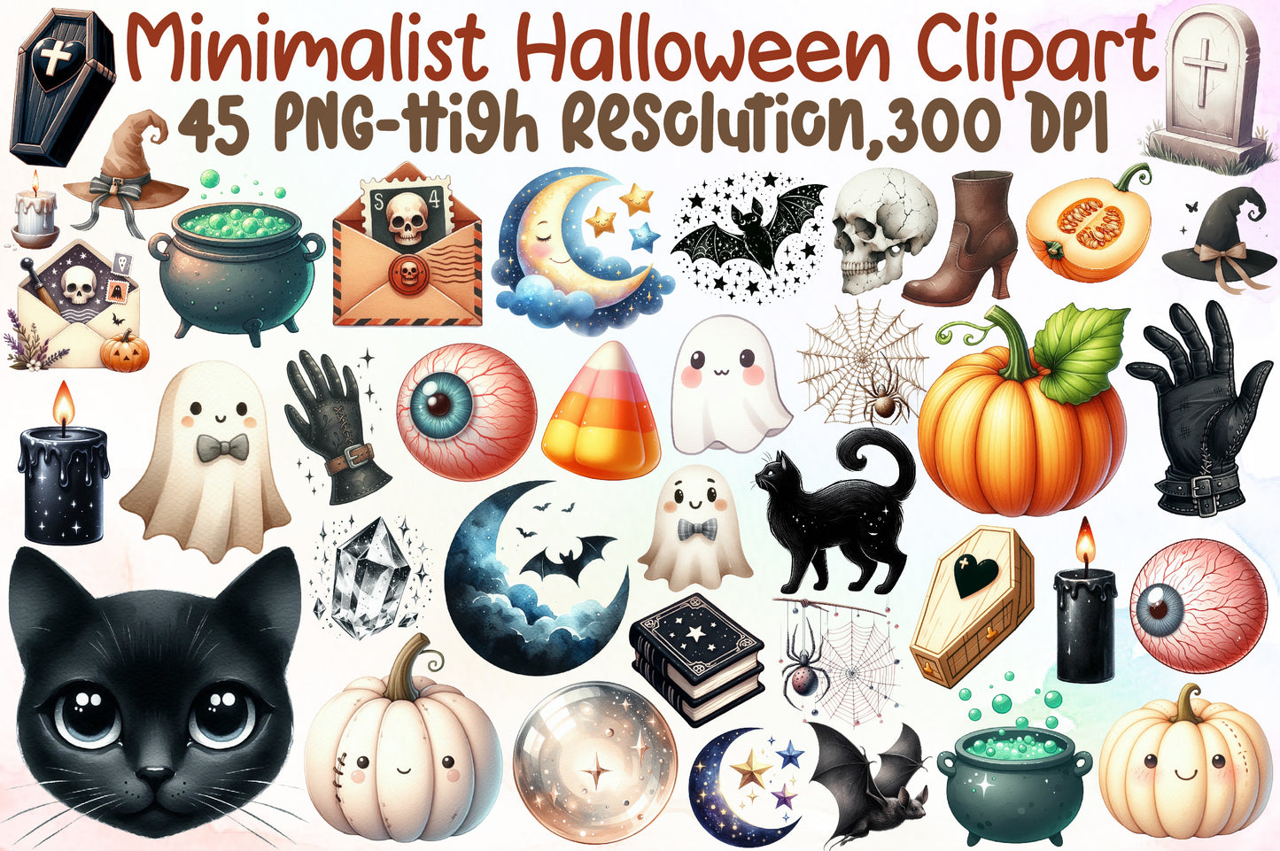 Minimalist Halloween Clipart Spooky Cute PNG Bundle