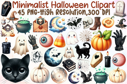 Minimalist Halloween Clipart Spooky Cute PNG Bundle