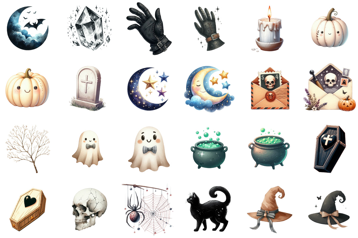 Minimalist Halloween Clipart Spooky Cute PNG Bundle