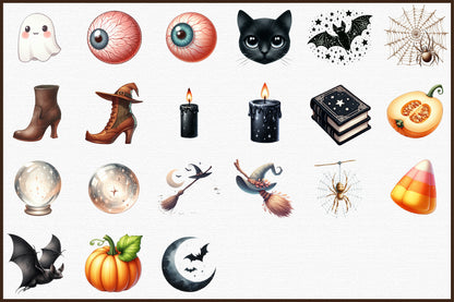 Minimalist Halloween Clipart Spooky Cute PNG Bundle