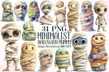 Minimalist Halloween Mummy Clipart Cute Spooky PNG Bundle