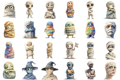 Minimalist Halloween Mummy Clipart Cute Spooky PNG Bundle