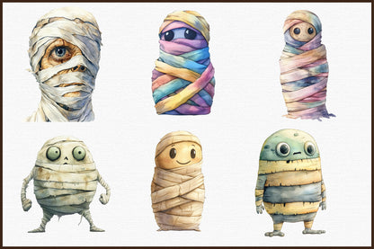 Minimalist Halloween Mummy Clipart Cute Spooky PNG Bundle