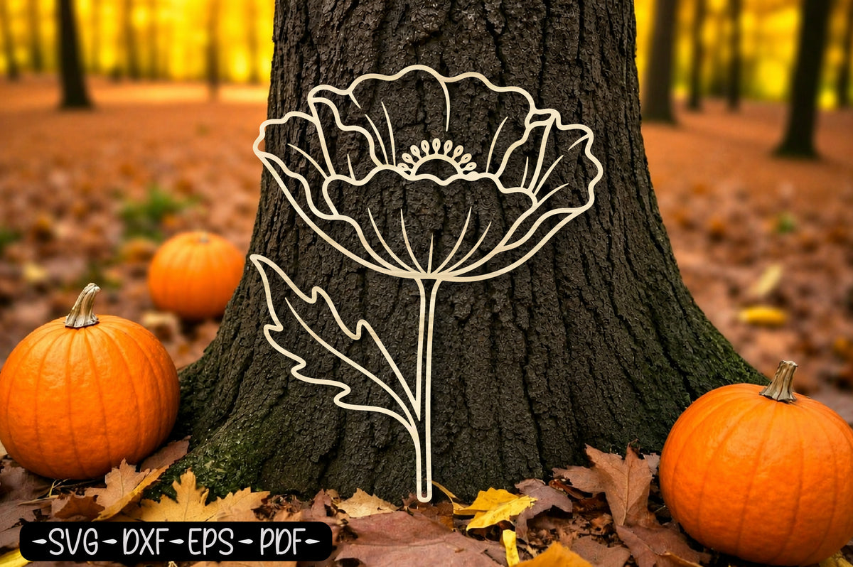 Minimalist Poppy Flower Laser Cut SVG | Floral Wall Art Cut File