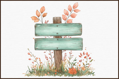 Mint Green Autumn PNG Bundle Fall Clipart Collection