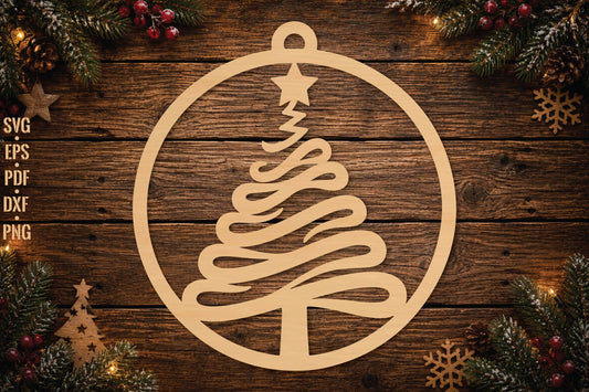Modern Christmas Tree Ornament Laser Cut SVG, Christmas Tree Cut File, Holiday Ornament