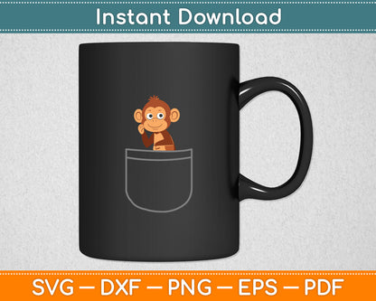Monkey In Pocket Funny Animal Lover Svg Design Digital Cutting File