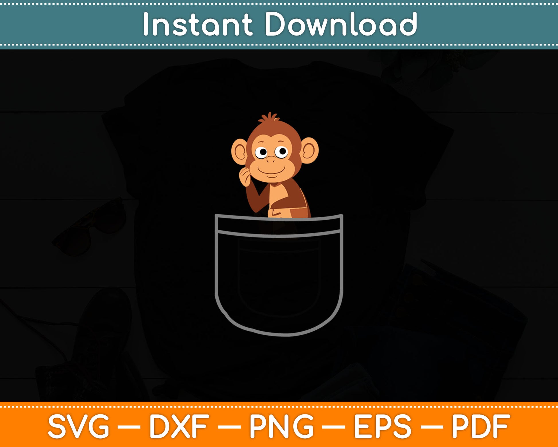 Monkey In Pocket Funny Animal Lover Svg Design Digital Cutting File