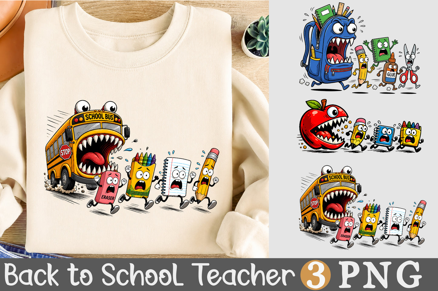 Monster School Bus PNG Funny Back to School Sublimation
