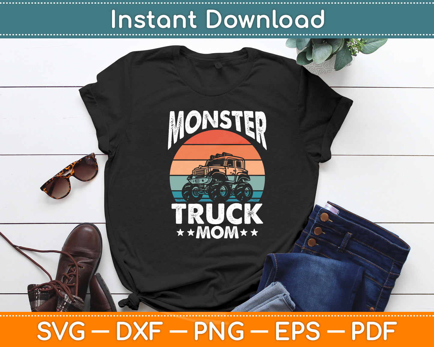 Monster Truck Mom Mama Mum Retro Vintage Mother's Day Svg Digital Cutting File