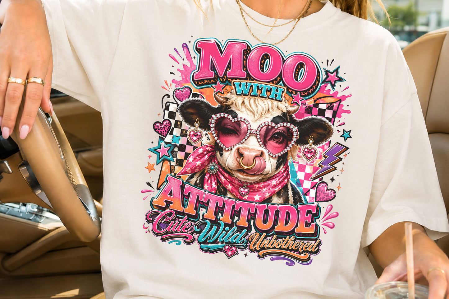 Moo With Attitude PNG Sassy Cow Cute Wild Cowgirl Sublimation