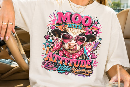 Moo With Attitude PNG Sassy Cow Cute Wild Cowgirl Sublimation