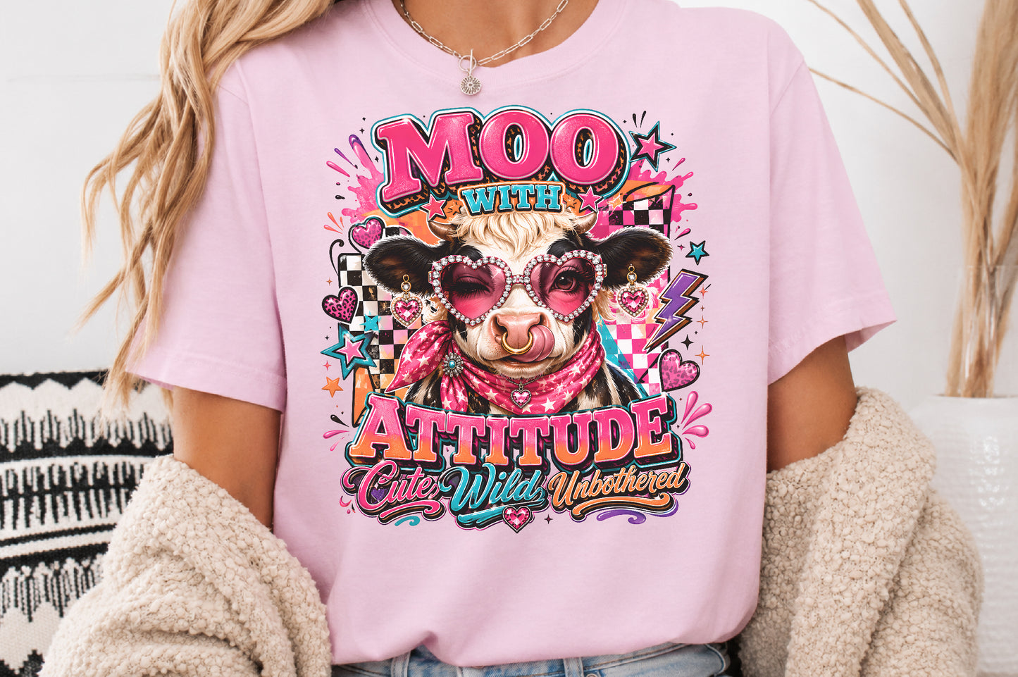 Moo With Attitude PNG Sassy Cow Cute Wild Cowgirl Sublimation