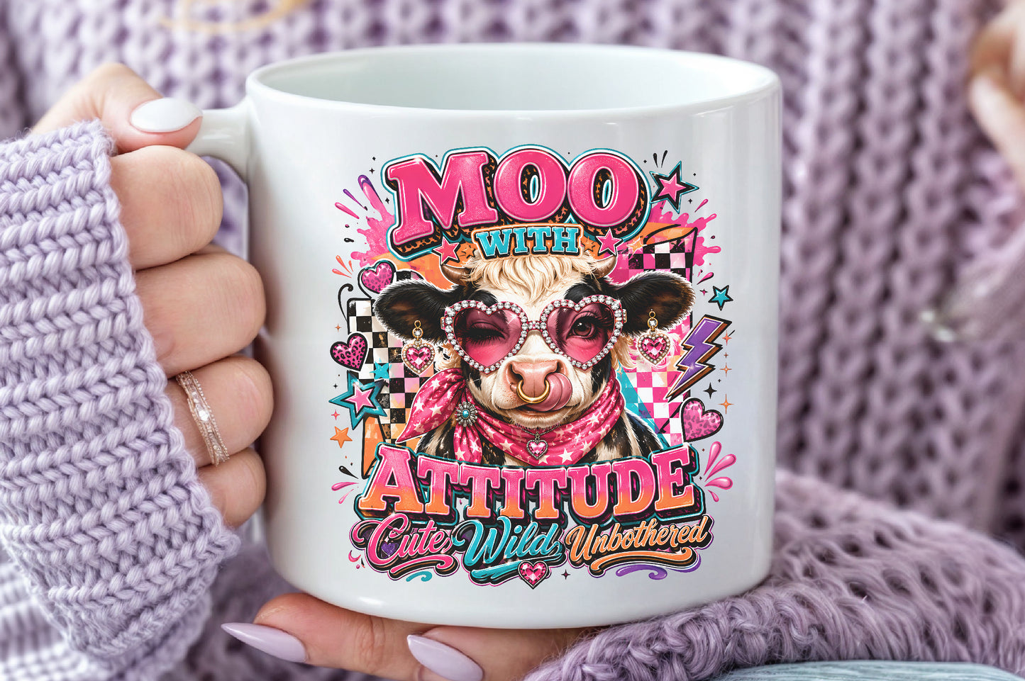 Moo With Attitude PNG Sassy Cow Cute Wild Cowgirl Sublimation