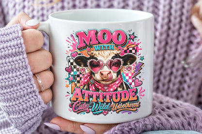 Moo With Attitude PNG Sassy Cow Cute Wild Cowgirl Sublimation